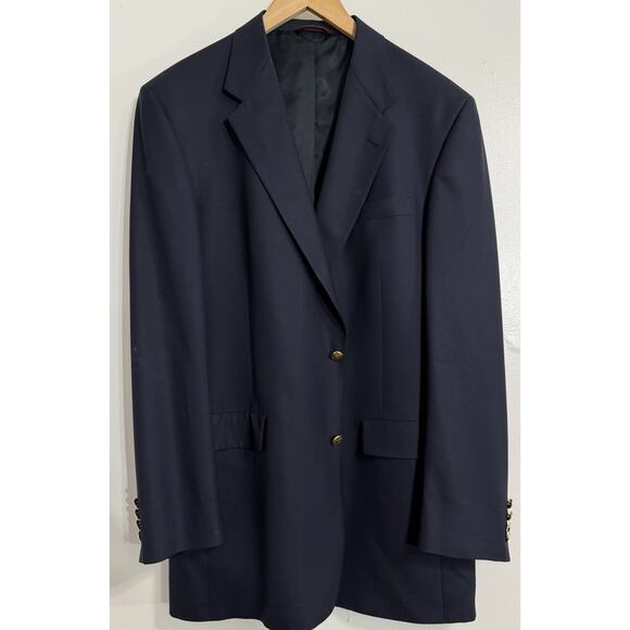Hart Schaffner Marx Navy Blue Blazer Sport Coat Jacket Gold Buttons Preppy 44L - Picture 1 of 3